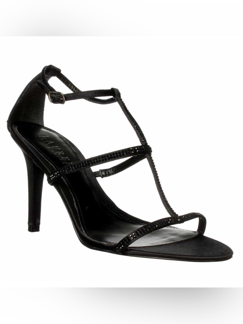 Ralph Lauren Black Sparkly Strappy High Heel Sandal - 6.5